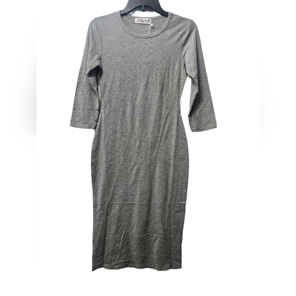 NWT Gray Round Neck 3/4 Sleeve Bodycon Midi Dress Medium - Picture 5 of 5